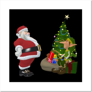 Merry Christmas Santa Tree Gifts & Elf Posters and Art